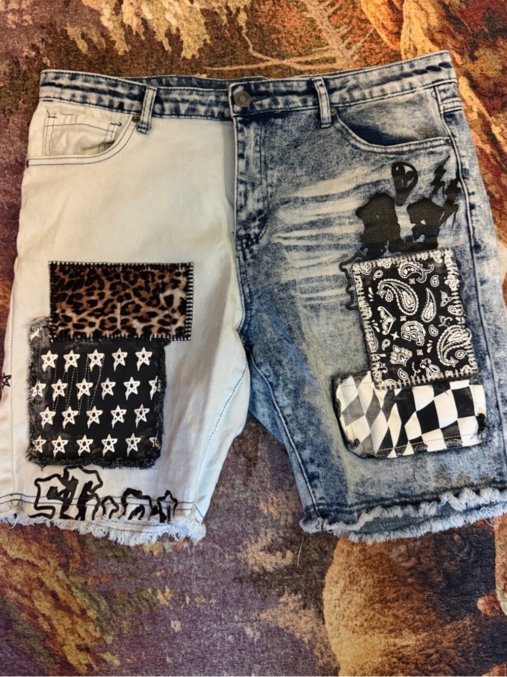 Rue21 Two-Tone Patchwork Denim Shorts in Light Blue and Black